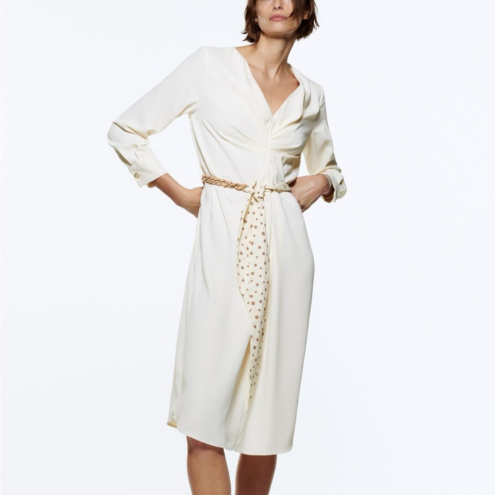 Zara cream/offwhite shirt dress with belt
